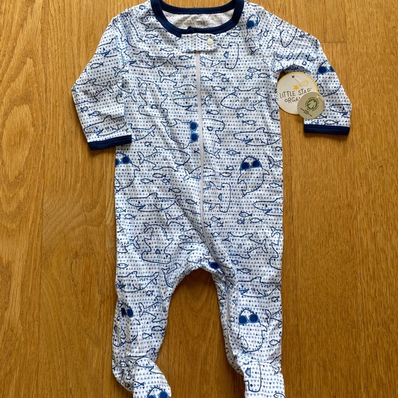 Little Star Organic Cotton Footed Zippered PJs 0-3 - Picture 1 of 3